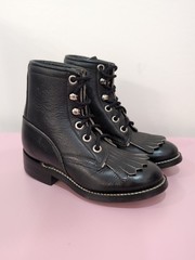 Justin Roper Lace Up Boots Youth Size 8.5 D Kiltie Black Leather Western 506C