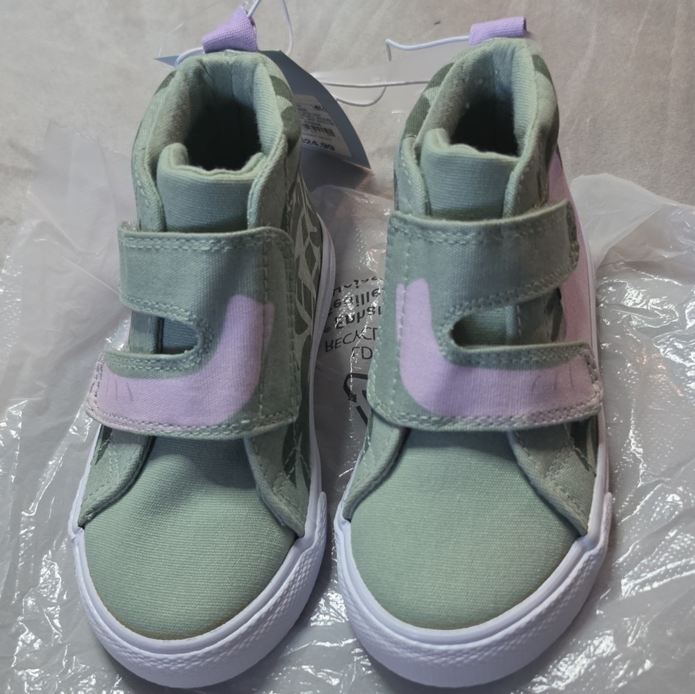 Cat & Jack Unisex Kids Green Purple White Fabric Mid Top Hook & Loop US 7