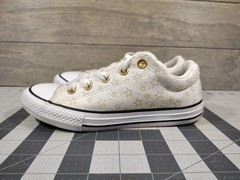 Converse Classic Chuck T Low White All Stars Junior Gold Stars Size 3.5 Youth