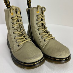 Dr. Martens Youth Combat Boots Size 13 Lace Up Side Zip Beige Canvas
