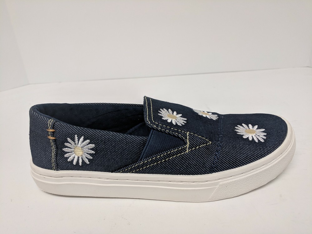 Toms Luca Daisy Embroidered Slip-On Shoes, Navy, Little Kids 1 M