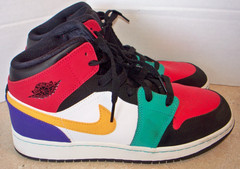 Nike Air Jordan 1 Mid GS Multicolor Size7Y White Red Black Teal 554725-125