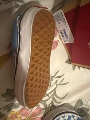 kids heritage blue checkerboard van slip on shoes; brand new with box