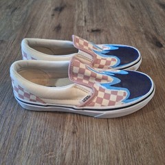 Youth Vans Light Pink/white Checkered Canvas Slip On Sneakers Size 3.5 TubAG
