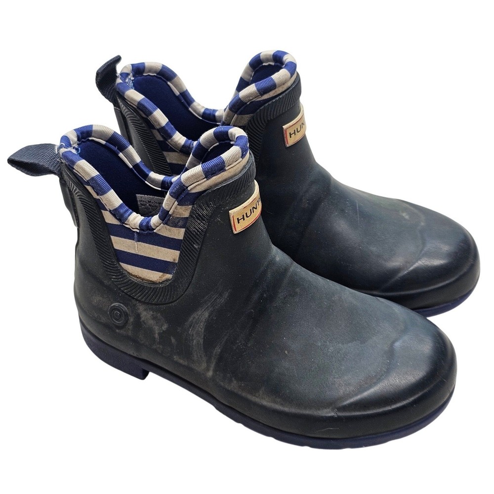 Hunter Kids First Classic Chelsea Rain Boots Navy Blue Striped Size 1 Waterproof