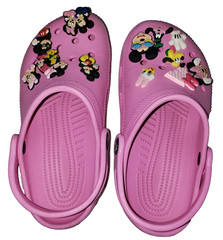 Crocs Classic Clog Junior Size J1 Taffy Pink Kids Slip on Shoes Mickey & Minnie