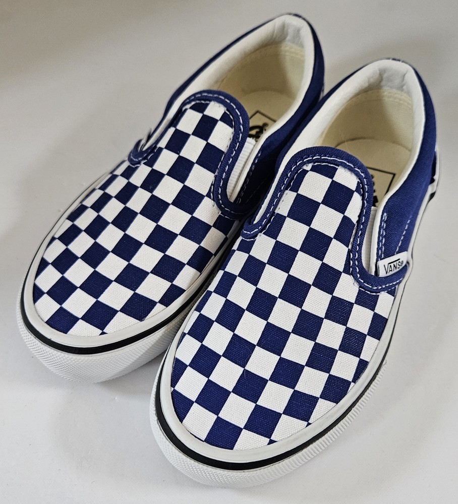 Vans Slip-On Youth Size 12 Blue White Checkered Sneakers Skater Shoes