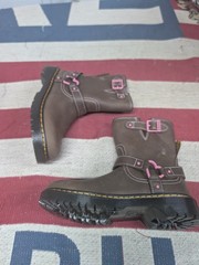 Dr. Martens Junior Genaya leather biker boots in dark brown Pink Size 5 Doc