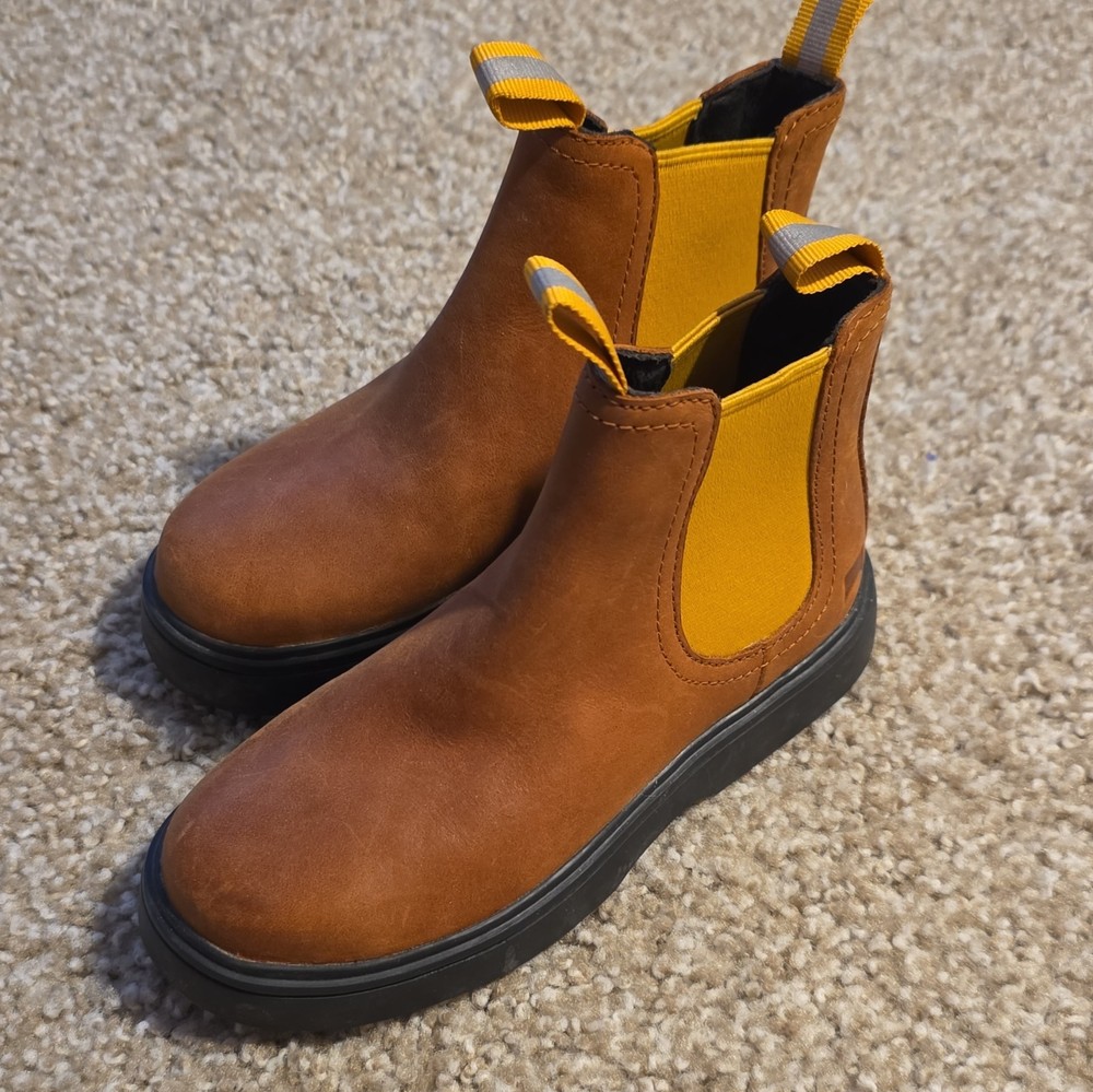 Camper Brown/Yellow Chelsea Ankle Boots Leather Upper Canvas, EU 28