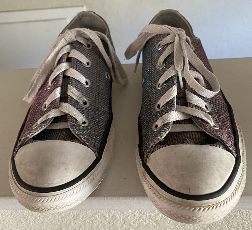 Converse All Star Low Purple Glitter Corduroy Sneakers JR SZ Girls US 1 665100F