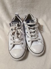 CONVERSE ALL STAR 637664C White Leather Gray Sneakers Junior Size 3 / 35