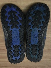 Merrell Non-Marking Sole Gray Leather Upper Blue Mesh Hiking Shoes ~Men’s US 7~