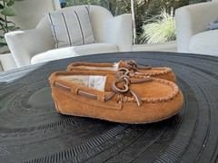 J Crew Crewcuts Suede Faux Shearling Moccasin Slippers Warm Kids Youth Sz 12