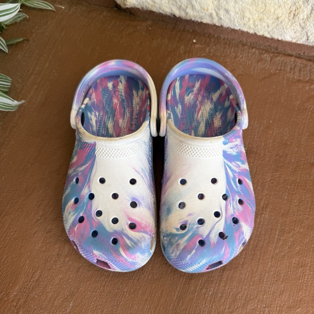 Crocs Classic Clog 206838 Unisex Marbled Pink Purple White Kids Size 4