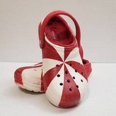 Big Kids Classic Lined Christmas Peppermint Swirl Candy Cane Sparkle Crocs Sz 2J