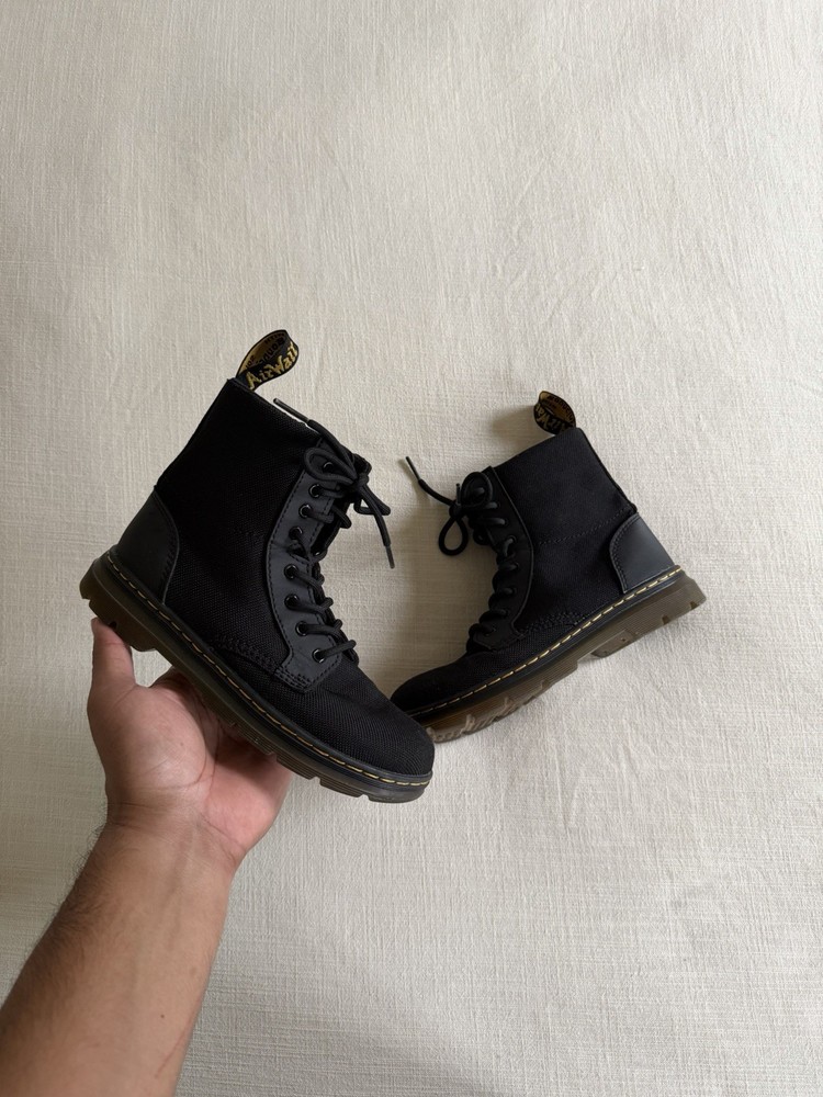 Dr Martins Black Junior’s Combs Lug Sole Boot Canvas / Leather YOUTH Size 3 US