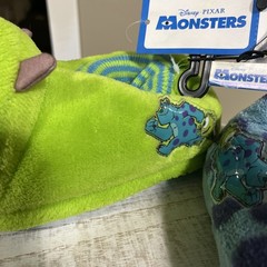 NWT Disney Pixar Monster Inc. Pull On Slippers Rubber Sole Kids 9-10 Blue/Green