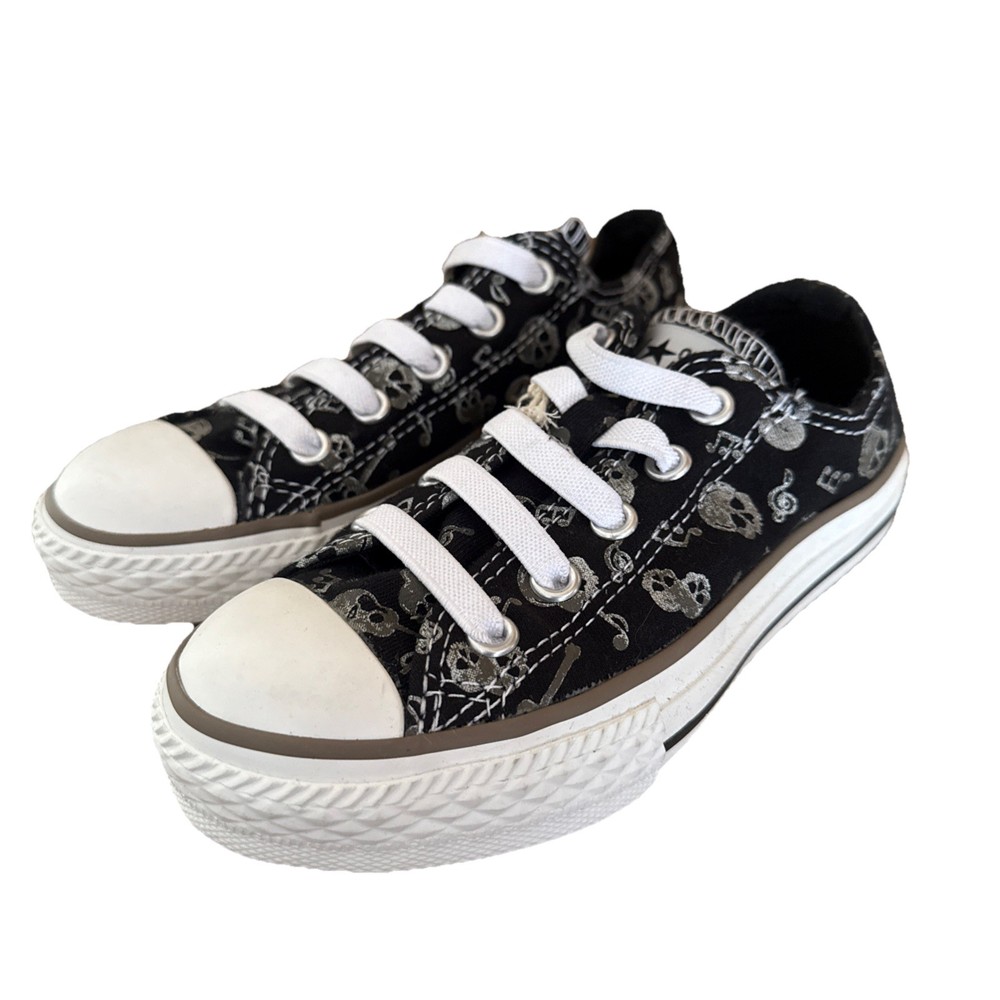 Converse Black Low Top Sneakers Vintage Skull Music Guitar Youth 11