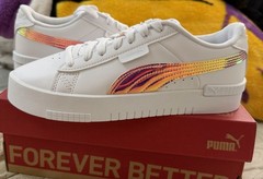 PUMA Jada Holo Jr White Pink Silver Unisex Kids Sneaker 5.5C Holographic