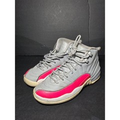 Jordan 12 Retro Wolf Grey Racer Pink Kids Basketball Shoes 510815-060 Size 7Y