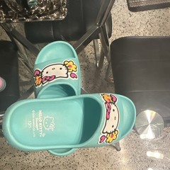 Sanrio Hello Kitty Turquoise Slide Slippers, Unisex Kids US 13/1 Open Toe