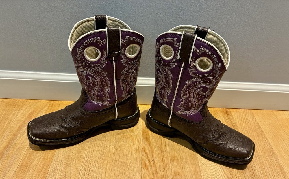 Durango Youth Cowboy Boots 11M Brown Purple Western 8″ Square Toe Pull On Rodeo