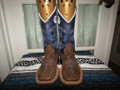 Old West Youth – Size 12.5D – Tan / Blue Square Toe Boots BSC1971