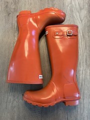 Hunter Original Tall Gloss Youth Wellington Boots Sz 4 Coral Orange Preowned