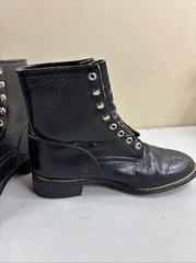 Justin Junior Boots Size 4.5 D Black Leather Western Witchy Goth Lace Roper 506Y