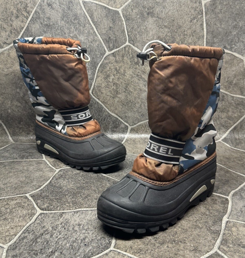 Sorel Cub Winter Lined Boots Kids Sz 6 (Eur 38) Blue Camo NY1526-423- Read