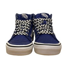 Vans Kids Blue Canvas Checkerboard Laces High-Top Skate Shoes Sneakers Size 13