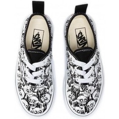 Vans Authentic Elastic Lace Toddler 6 Black White Skull Print Sneakers Low Top