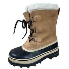 Sorel Kids 4 Caribou Waterproof Winter Snow Boot Tan Black Leather Sherpa Lining
