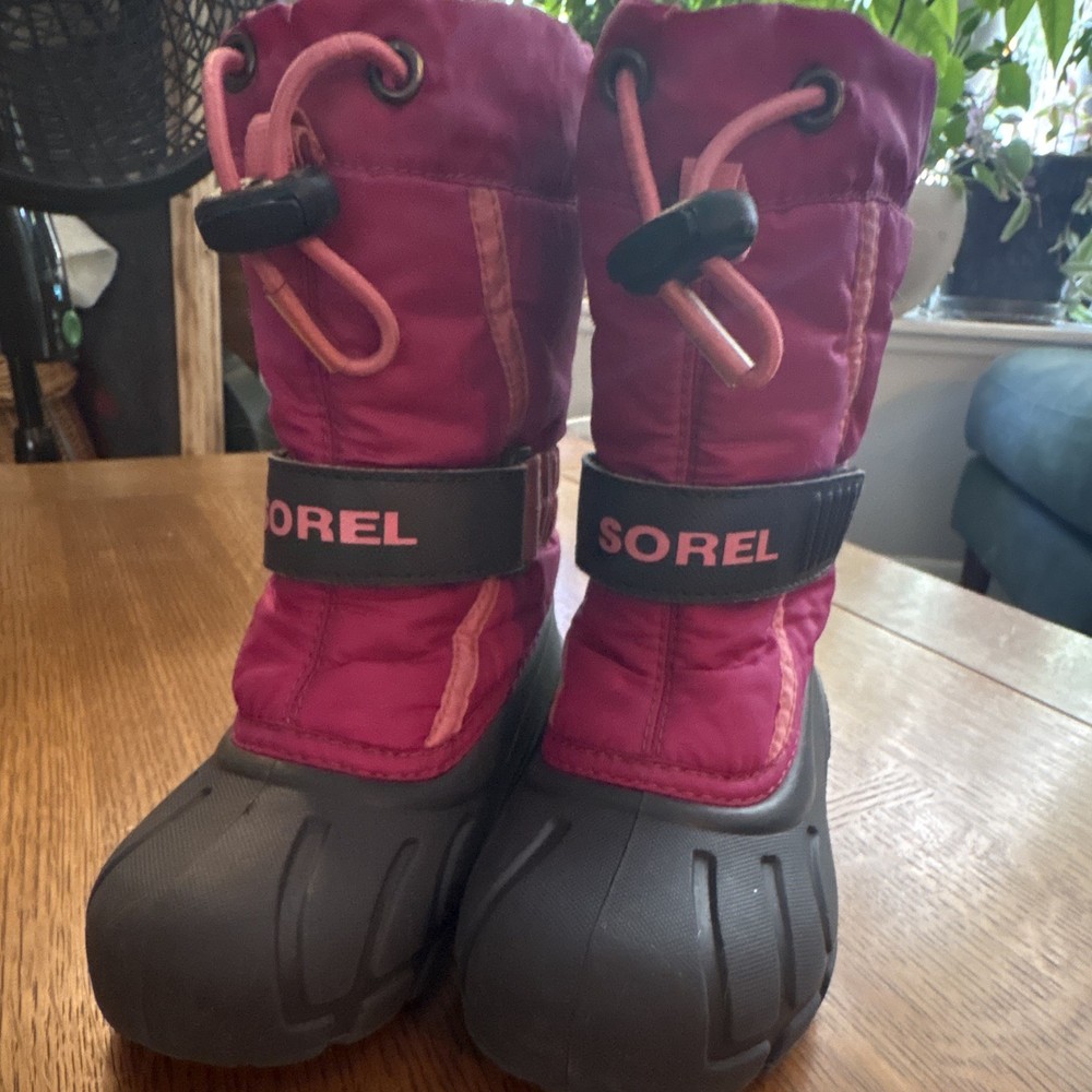 Sorel Snow Commander Unisex Kids Snow Boots Pink/Black Hook & Loop US 9