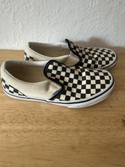 Vans Kids Black Ann White Checkered Slip Ons