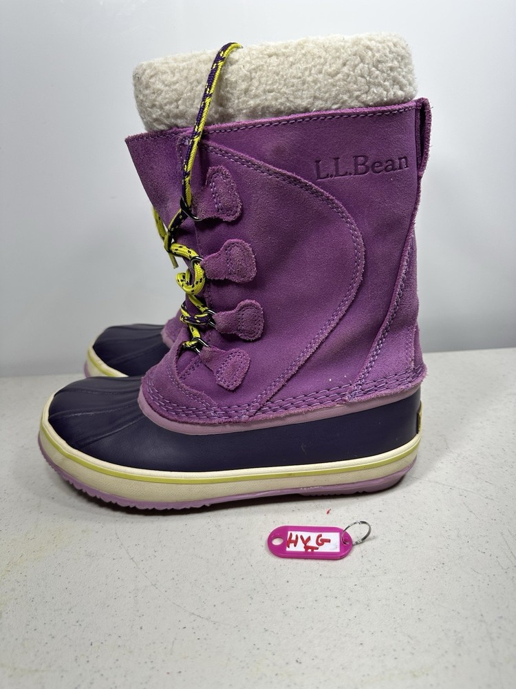 LL Bean Kids Sz 3 Snow Winter Duck Boots Purple 295601 Lined Rubber Suede Rain