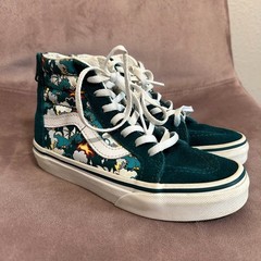 VANS Dragon Print Hi-Top Sneakers Kids 13 Green Suede Lace Up Zipper Back