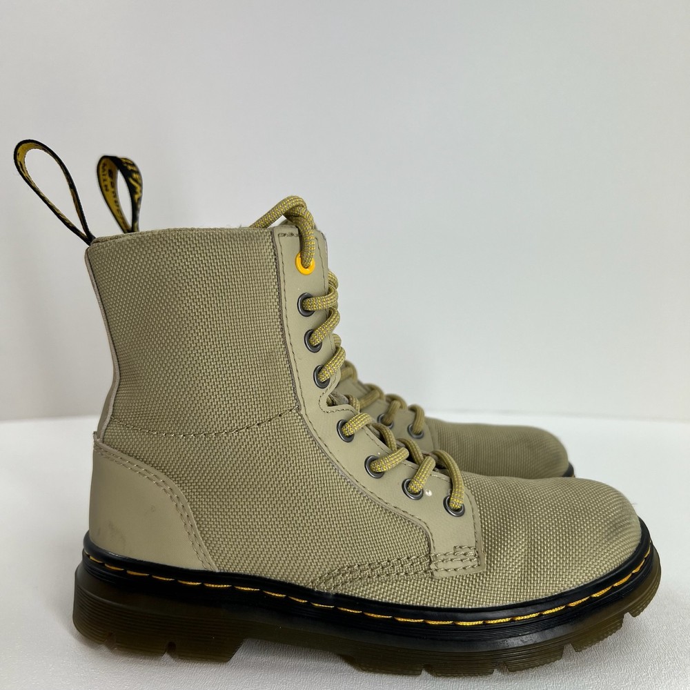 Dr. Martens Youth Combat Boots Size 13 Lace Up Side Zip Beige Canvas