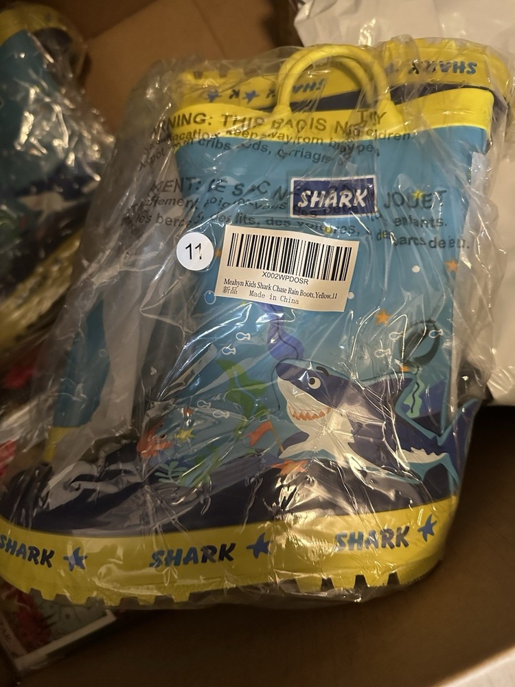 New Under The Sea Shark Rubber Rain Boots Toddler Sz 11 Blue Yellow
