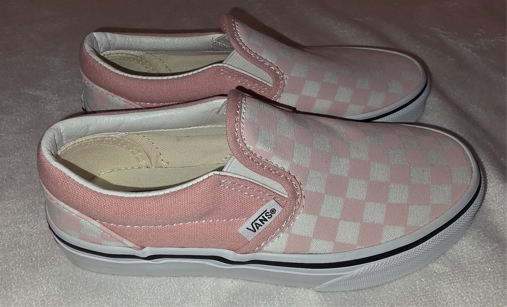 VANS Off The Wall Slip on Pink & White Checkered Canvas Skate Shoes Kids Size 1
