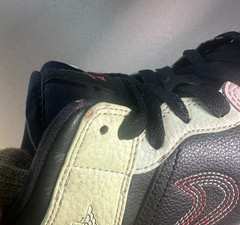 Air Jordan 1 Mid SE Stitched Swoosh Multi-Color Black Ivory Youth 6Y Sneakers