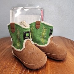 John Deere Infant Baby Leather Brown Green Western Boots Size 3 (6M-9M) – JD0016