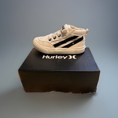 Hurley, Kids Hook and Loop W/ Lace Closer, Unisex, White w/Black Stripes, 10C