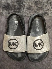 Michael Kors MK Logo Toddler 7 Jett Charm Silver Glitter Slip-On Strap Sandals