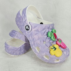 Crocs Classic Clogs Kids 2 Purple Glitter Disney Mickey Fruit Jibbitz 209693