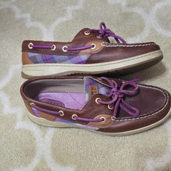 Sperry Top-Sider Men’s US 4 Brown Leather Boat Shoes Plaid Purple Lace-Up