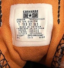 Converse One Star Low Youth Junior Size 1 Gray Canvas Skull Walking Shoes