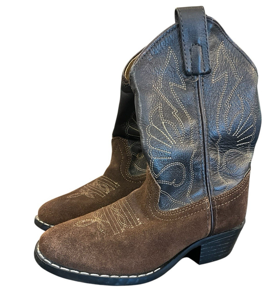 Masterson Boot Co Kids Cowboy Boots Size 13 Brown Suede Leather Western Pull On