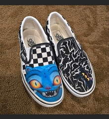 KPop Demon Hunters VANS Classic Slip-On Kids US 5 Canvas Check Black/White/Blue