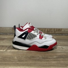 Jordan 4 Retro Fire Red Toddler Sneakers White Black Red BQ7670-160 Size 10C